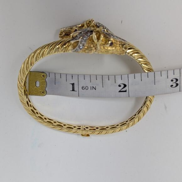 18K Gold Double Horse Head Diamond Ruby Bypass Bangle Bracelet Yellow Gold - Picture 15 of 16
